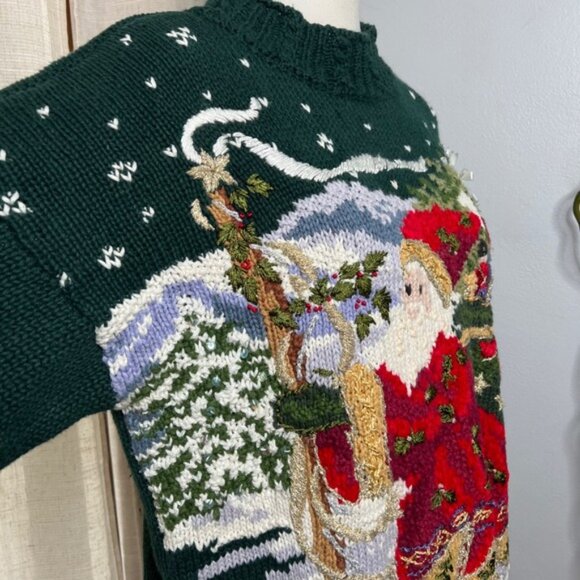 90s Vintage Tiara International Santa Claus Christmas Sweater Sequins Large - Picture 5 of 14